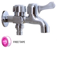 🔥[SG] Ready Stock  🔥Stainless Steel Double washing machine Faucet Two 2 Way Dual Water Tap Splitter Multifunctional