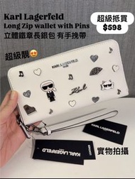 ✅香港現貨✅鬥手快!!‼️超級無敵平$598😱  🐈正版美國🇺🇸 Karl Lagerfeld Paris Long Round Zip Wallet with Cool Cat with Karl 
