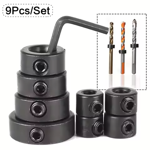9-piece woodworking drill bit set with adjustable depth stop, 3mm-16mm - includes hex wrench for pre
