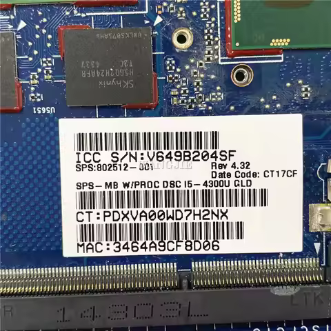 For HP EliteBook 840 G1 850 G1 Laptop Motherboard I5-4300U CPU 216-0842121 GPU 802512-601 802512-001