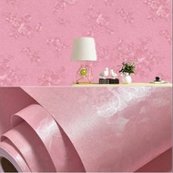 wallpaper dinding stiker motif polos bunga warna pink merah muda