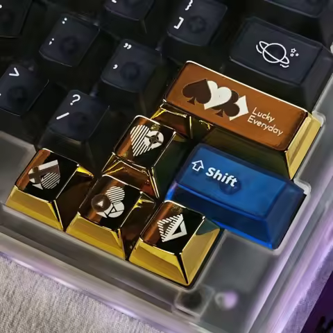 Metal Gold Playing Card Themed Poker Unique Arrow Keys Enter 2.25u Personalized Keycaps for MX Mecha