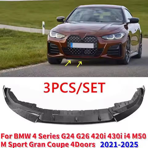 Glossy Black/Carbon Fiber Front Bumper Lip Diffuser Spoiler For BMW 4 Series G24 G26 420i 430i i4 M5