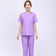 【Ready Stock】 Scrub Suit women suit scrub suit medical for woman scrub suit baju scrub Round Neck Women's Short-Sleeved Operating Room Hand Brushing Clothes Oral Doctor Beauty Confinement Care Worker Housekeeping Work Men