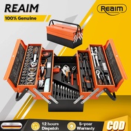 REAIM Tool Box Set 85 PCS  Socket Ratchet Spanner 1/4 & 1/2  Metal Tool Box Set Heavy Duty Kotak Spa