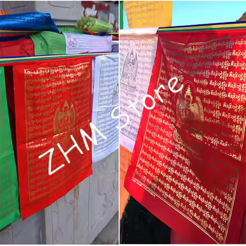 Tibetan Buddhist gold scriptures prayer flag silk five colors Print 6.5 Meters 20 pcs/string Religio