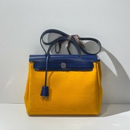 Hermes愛馬仕 Herbag31 午夜藍拼黃色銀扣U刻