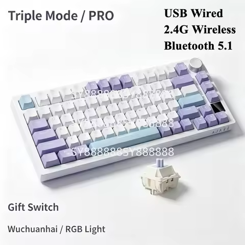 Tri-mode Wireless Bluetooth Mechanical Keyboard For AK820Pro Custom 75% Hot Swap Gasket Gaming Side 