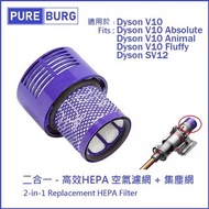 旺角實店銷售 台灣 PureBurg 淨博 後置HEPA 2合1代用濾網濾芯 (適用於Dyson V10 Animal Fluffy Absolute SV12無線吸塵機)