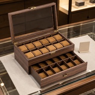 24-Slot Watch Box Transparent Glass Lid 24-Slot Watch Organizer Padded Slots Divided Compartments