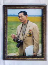 กรอบรูปกระจกพร้อมภาพมงคล ในหลวง รัชกาลที่9ทรงงาน ขนาด18×23"นิ้ว