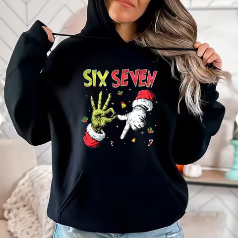 Six Seven Christmas Hoodie 67 Meme Sweatshirt Funny Mean Guy Christmas Hoodied Shirt Unisex Long Sle