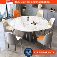 [SG] Extendable Round Dining Table Set | Sintered Marble &amp; Chairs | 1.3m-1.5m | Nordic Stone For HDB BTO Condo Landed