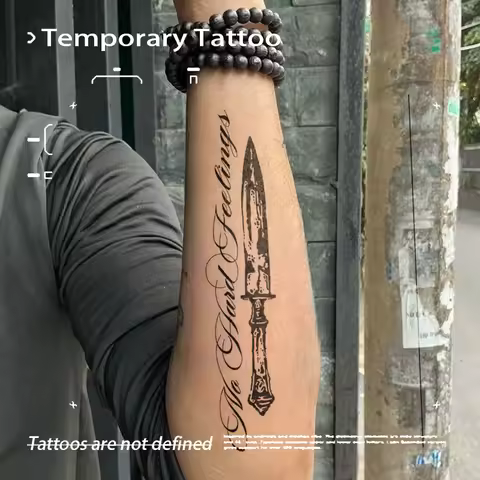 Semi Permanent Herbal Juice Temporary Tattoo Stickers Vintage Text Waterproof Long Lasting Fake Tatt