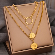Gothic Queens Portrait Coin Pendants Grunge Y2K Layer Chain Hip Hop Necklace Choker Stainless Steel