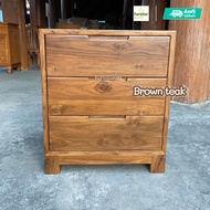 P037 ตู้ข้างเตียงไม้สัก 3 ลิ้นชัก สไตล์โมเดิร์น Brown teak ขนาด 45x60x70 ซม. ส่งฟรี