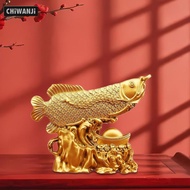[CHiWANJi] Lucky Gold Fish Statue Alloy Arowana Figurine Decorative Sculpture Gift for Business Open