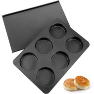 Bun Mould 6 Cup Straight Side Jumbo English Muffin Cupcake Pan with Lid Hamburger Burger Nonstick Ba