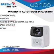 WANBO T4 AUTO-FOCUS PROJECTOR / 1080P(4K HDR) / 450 ANSI / ANDROID TV 9.0(1G RAM, 16G ROM) / 2*5W SP