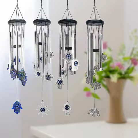 Classic Tube Wind Chimes Solid Wood Metal Aluminum Tube BLUE Wind Chime Decoration Home Decoration C