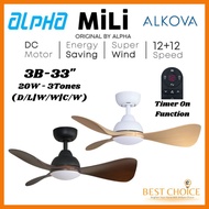 ALPHA Alkova - MILI LED 22/33 Inch DC Motor Ceiling Fan with 3 Blades Timer On Function