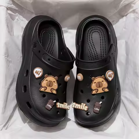 Summer Cartoon EVA Clogs for Women Thick Sole Non Slip Garden Beach Sandals Woman Fashion DIY Chunky