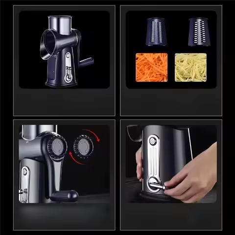 A7THK-Rotary Cheese Grater Shredder Round Mandolin With Handle And 5 Drum Blades Kitchen Manual Vege