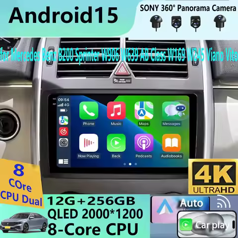 Android 15 Video Player 9'' For Mercedes Benz B200 Sprinter W906 W639 AB Class W169 W245 Viano Vito 
