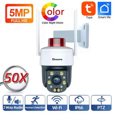 Tuya 5MP 50X 30X Zoom WiFi PTZ Security Camera Auto Tracking Outdoor Smart Life CCTV Surveillance Ca