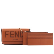 FENDI Logo 小牛皮皮夾式鏈帶WOC包（焦糖色） _廠商直送