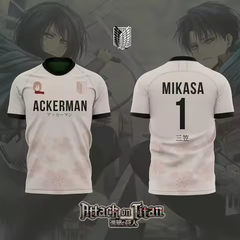 2026 Bandai Attack on Titan Anime MIKASA ACKERMAN NO.1 3D Print Football Jersey for Men's Tshirt Sum