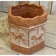 Garden Rotating Carriage Flowerpot Pottery Pot Delicate Pot Permeable Breathable Red Pottery White O