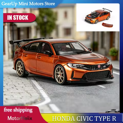MotorHelix MH 1:64 Honda Civic Type R FL5 Custom Version Metallic Orange Magnetic Open Hood Alloy Di