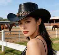 American Vintage Western Cowgirl Hat Leather Studs