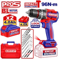 EMTOP สว่านกระแทก ไร้สาย 20 โวลท์ [ 96 N.m ] รุ่น ECIDL20968 [ Li-ion Brushless Impact Drill ] สว่าน