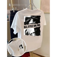 T-Shirt Album Ikonik 2PAC Wanita - Baju Leher Kru Bercorak Logo ALL EYEZ ON ME Lengan Pendek, diinsp
