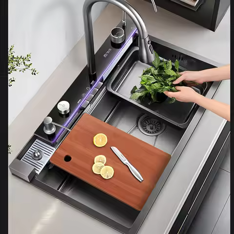 kitchen multifonction sink set whale waterfall faucet 50L large capacity tank size 68x46cm cabinet s