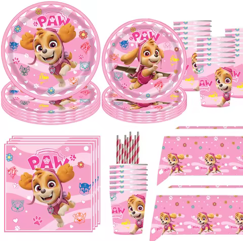 Pink Paw Patrol Birthday Party Decoration Disposable Tableware Tablecloth Plate Cup Kids Party Baby 