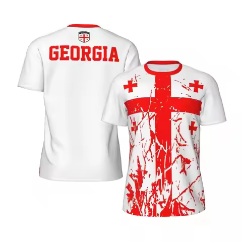 Georgia Flag Graphic Mens Football Jersey Fashion National Emblem 3D Printed Sports T Shirt Casual O