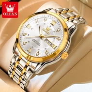 OLEVS watch for men original waterproof luxury dual calendar diamond dial fashion casual stainless s