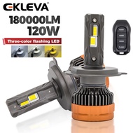 EKLEVA ไฟหน้า LED แบบไตรสี120วัตต์พร้อมรีโมทเลนส์โปรเจคเตอร์คู่ & พัดลมทำความเย็นรถยนต์อุปกรณ์เสริมไ