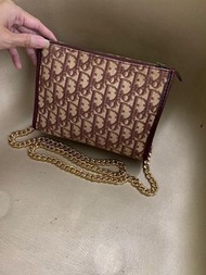 Christian Dior lady Dior vintage Boston gold chain morogram clutch wallet handbag bag