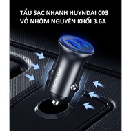 Fast charger for cars, HUYNDAI CO3, solid aluminum shell, 2 USB ports, 3.6A, voltage 12-24V