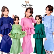 Baju Kurung Moden Budak Perempuan 2-12 Tahun Lace Peplum Baju Raya 2024 Baby Blue Sage Green Dusty P
