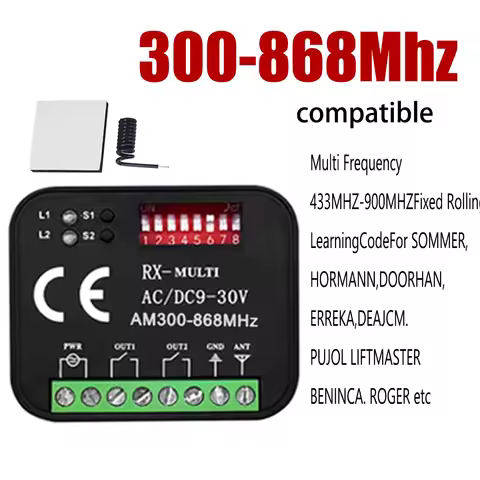 433 868MHz RX MULTI 300-900MHZ AC/DC 9-30V Receiver with Remote Control Gate Remote Receiver