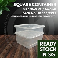 【50pcs】 Square Container SQ1/SQ1500 1060ml/1440ml【Lid Sold Separately】Takeaway Plastic Food Box