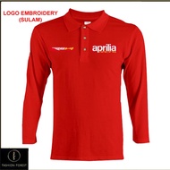 Microfiber Lengan Panjang Long Sleeve collar T Shirt Logo Embroidery Sulam R5V4 Aprilia Racing  FF