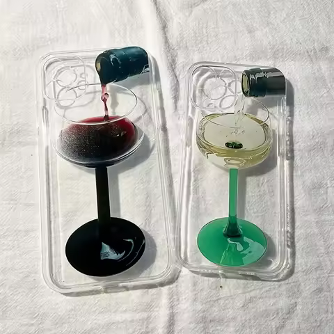 Simple Elegant Red Wine Glass Korean Ins Phone Case For iPhone 16 15 14 13 12 11 Pro Max 7 8 Plus Y2