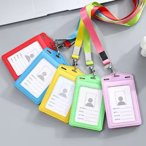 PU Leather ID Card Holder Tri-fold Transparent Badge Holder with Card Slots Card Holder