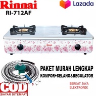 HARGA PROMO!! Kompor Gas 2 Tungku Rinnai 712 AF/ Kompor Gas Rinai / Kompor Turbo Stainless Jumbo 2 Tungku / kompor gas 2 tungku murah promo cuci gudang 1 Set Plus Selang Regulator 100% ORIGINAL